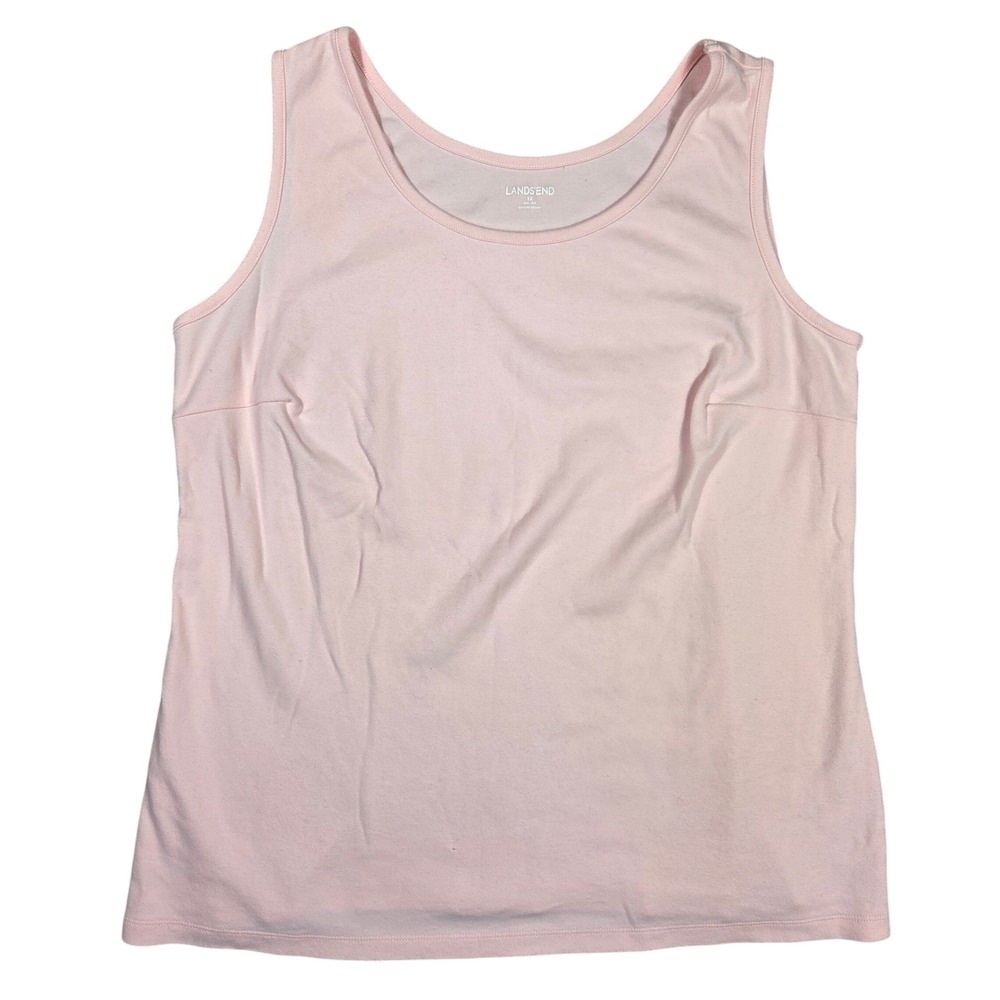 Lands End Pink 100% Cotton Scoop Neck Sleeveless Tank Top Plus Size 1X 16W-18W
